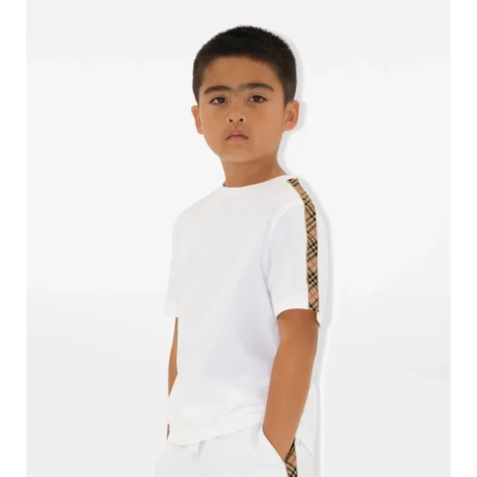 Camiseta de algodón con ribetes a cuadros