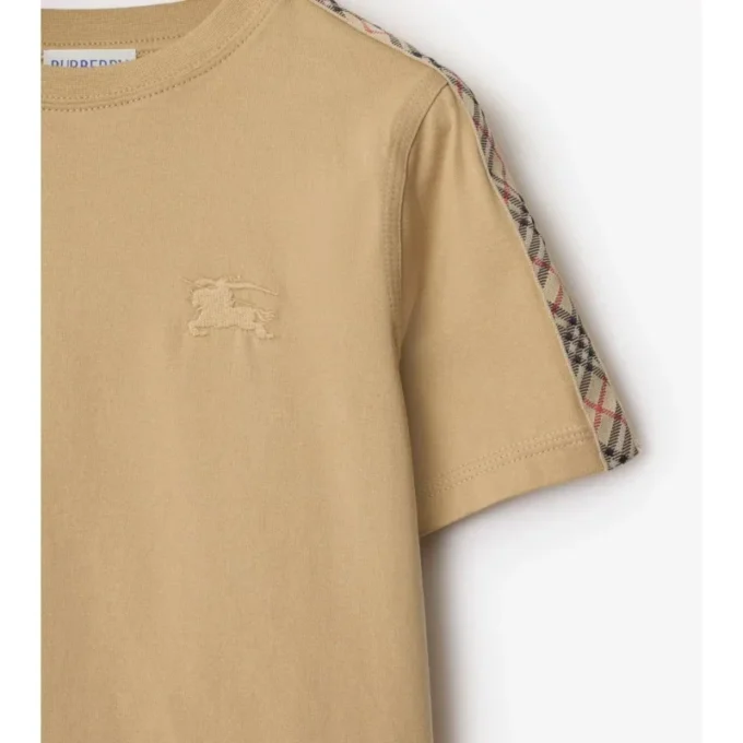 Camiseta de algodón con ribetes a cuadros