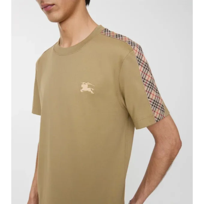 Camiseta de algodón con ribetes a cuadros