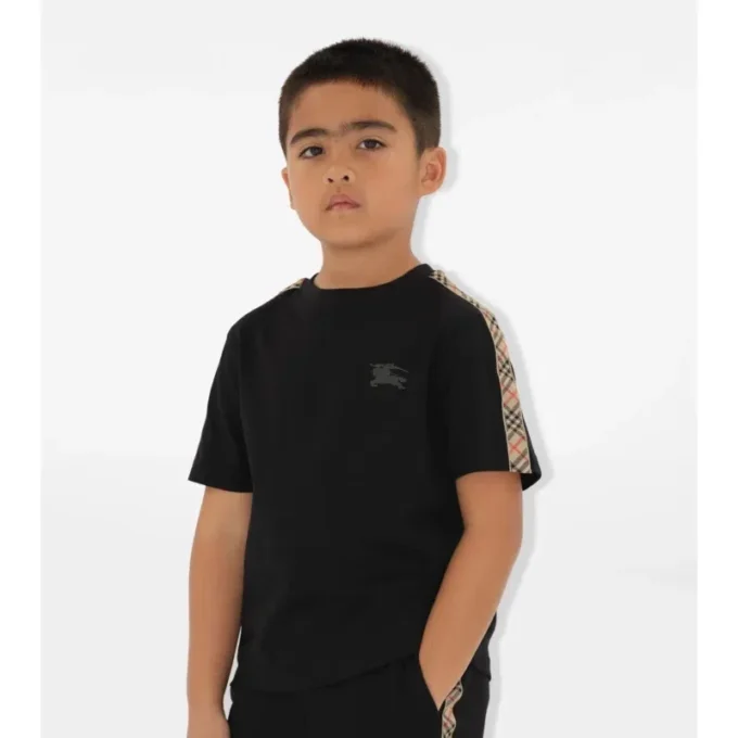 Camiseta de algodón con ribetes a cuadros