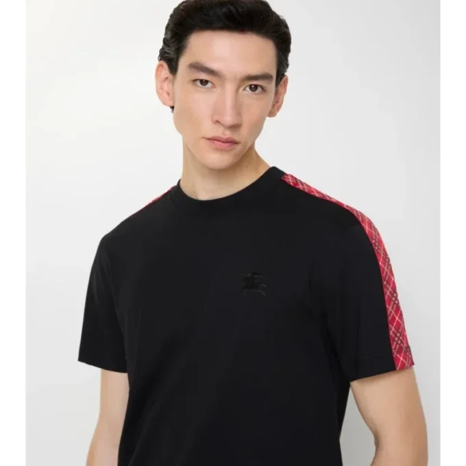 Camiseta de algodón con ribetes a cuadros