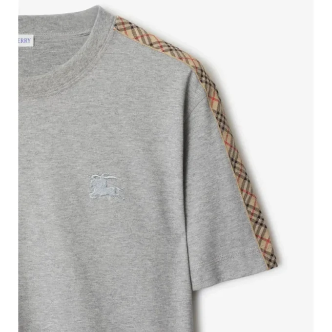 Camiseta de algodón con ribetes a cuadros