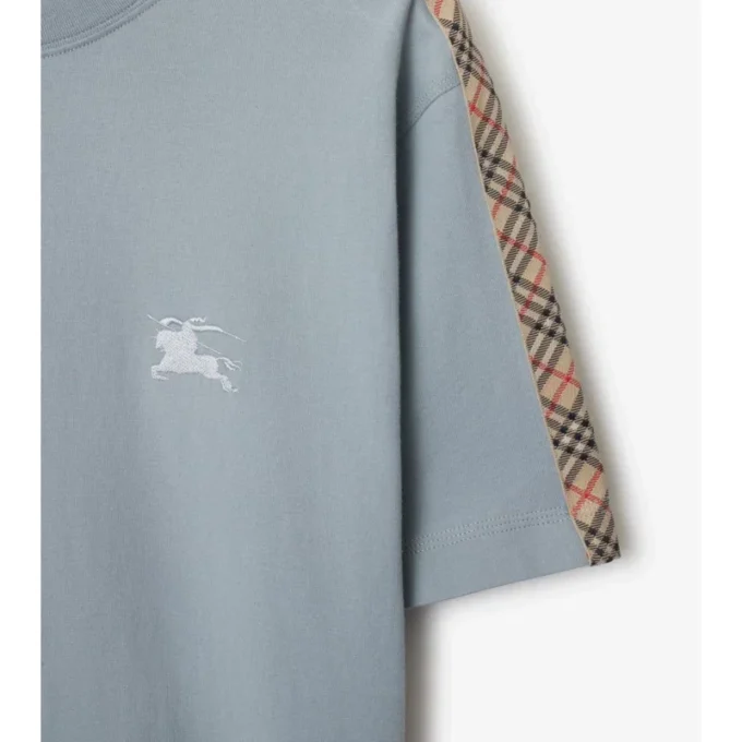 Camiseta de algodón con ribetes a cuadros