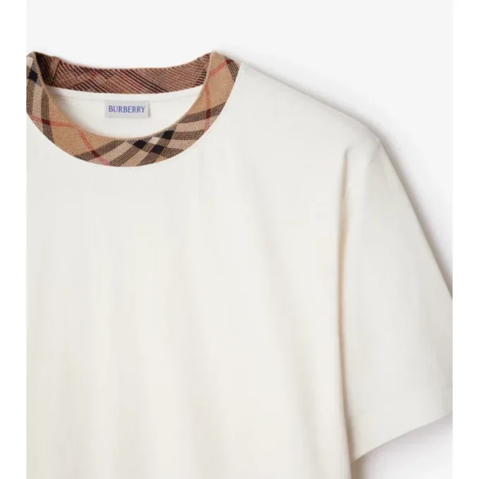 Camiseta de algodón con ribetes a cuadros