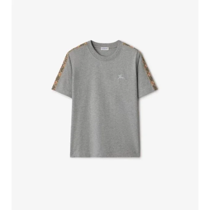 Camiseta de algodón con ribetes de cuadros