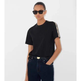 Camiseta de algodón con ribetes de cuadros