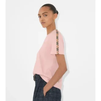 Camiseta de algodón con ribetes de cuadros