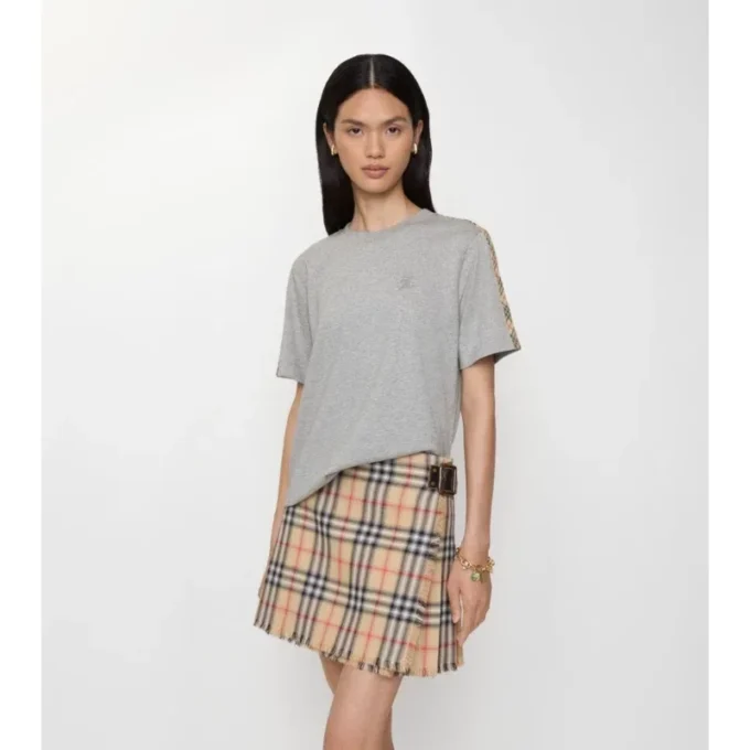 Camiseta de algodón con ribetes de cuadros