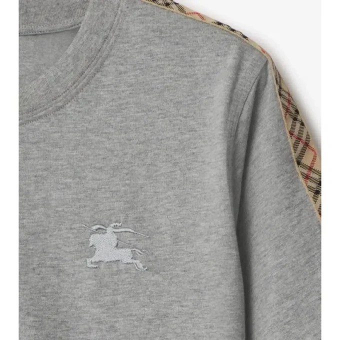 Camiseta de algodón con ribetes de cuadros