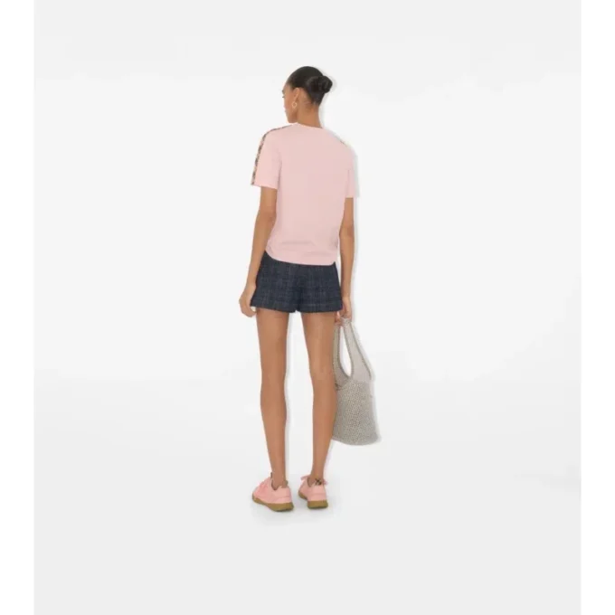 Camiseta de algodón con ribetes de cuadros