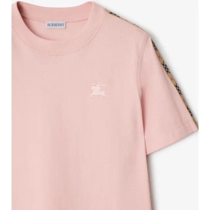 Camiseta de algodón con ribetes de cuadros