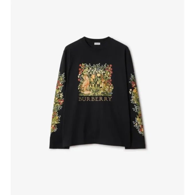 Camiseta de algodón de manga larga con estampado forestal