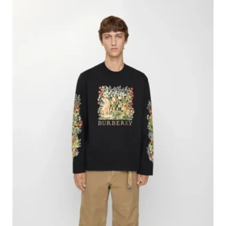 Camiseta de algodón de manga larga con estampado forestal