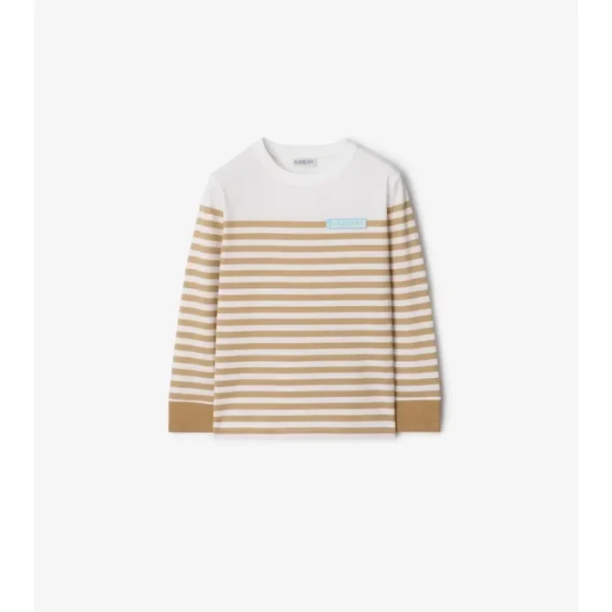 Camiseta de algodón de manga larga con rayas y logotipo