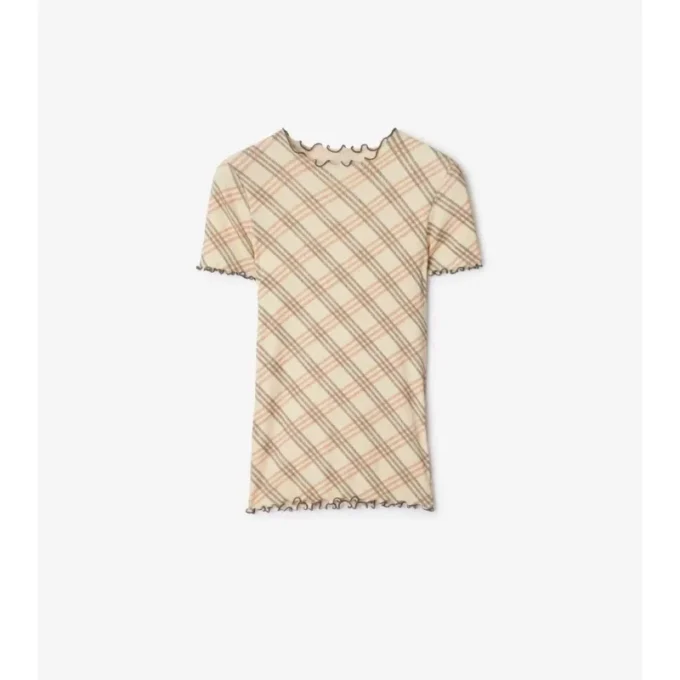 Camiseta de algodón elástico con estampado de cuadros