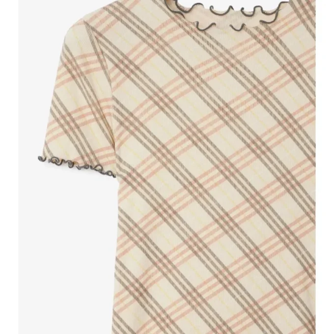 Camiseta de algodón elástico con estampado de cuadros
