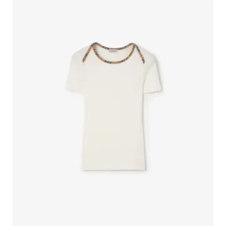 Camiseta de algodón elástico con ribete de cuadros