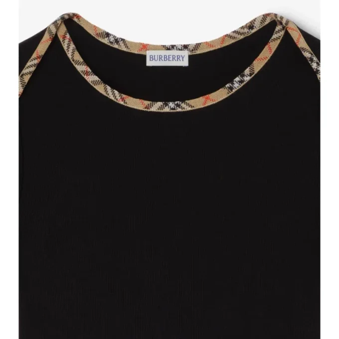 Camiseta de algodón elástico con ribete de cuadros
