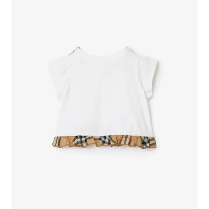 Camiseta de algodón elástico con volantes a cuadros