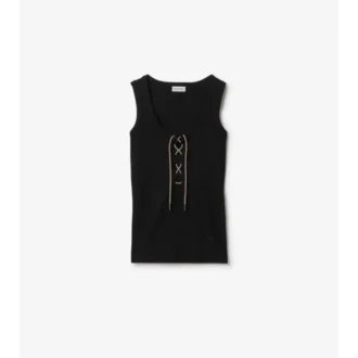Camiseta sin mangas de mezcla de algodón con ribete a cuadros