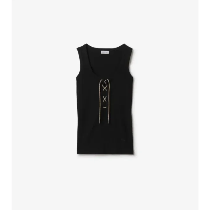 Camiseta sin mangas de mezcla de algodón con ribete a cuadros