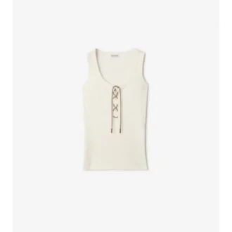 Camiseta sin mangas de mezcla de algodón con ribete a cuadros