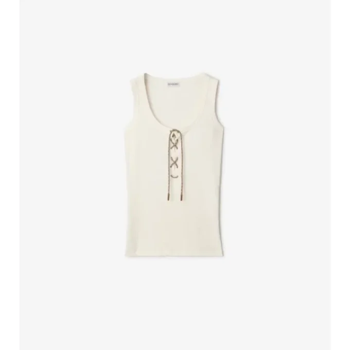 Camiseta sin mangas de mezcla de algodón con ribete a cuadros