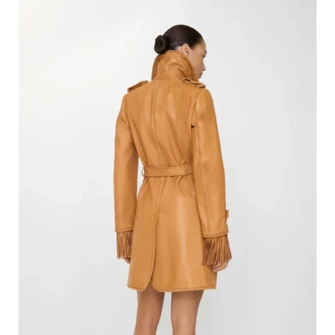 Car Coat corto de piel con flecos