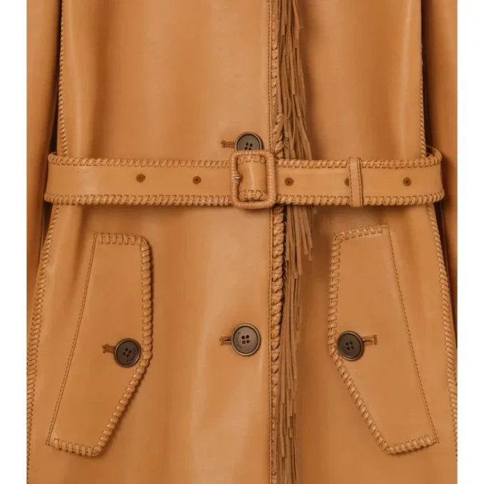 Car Coat corto de piel con flecos