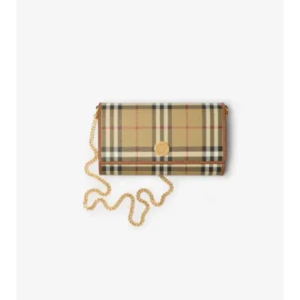 Cartera con correa de cadena y estampado de cuadros