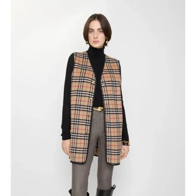 Chaleco de lana y cachemira con estampado de cuadros