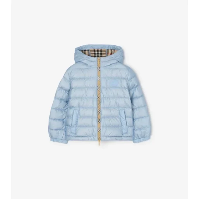 Chaqueta acolchada con capucha de nailon con cinta a cuadros