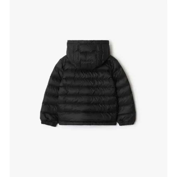 Chaqueta acolchada con capucha de nailon con cinta a cuadros