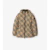 Chaqueta acolchada con capucha de nailon con estampado de cuadros