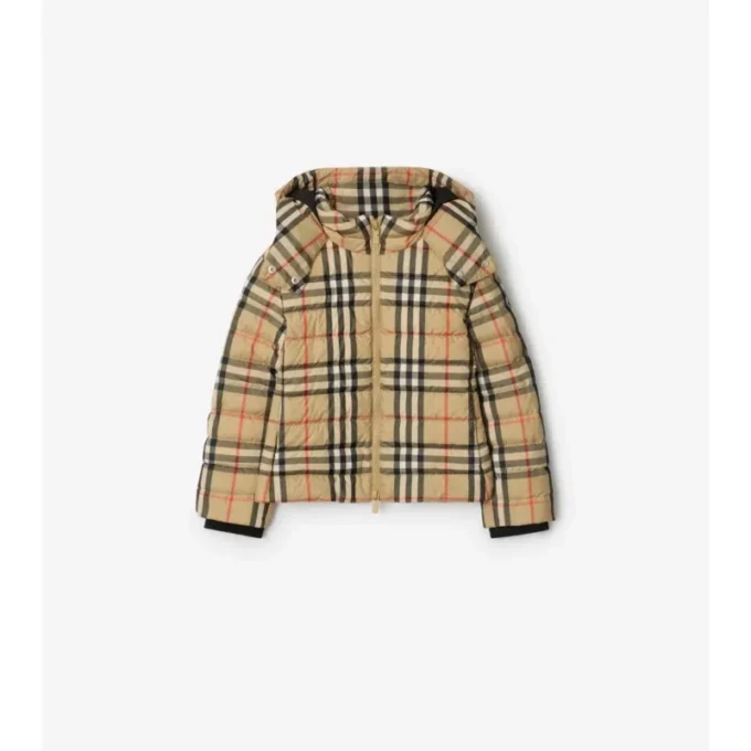 Chaqueta acolchada con capucha y estampado de cuadros