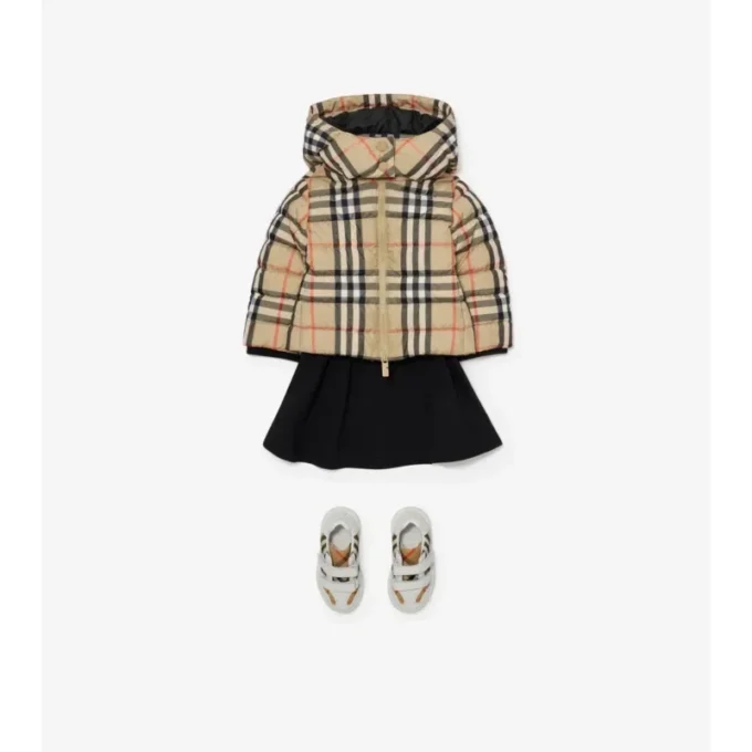 Chaqueta acolchada con capucha y estampado de cuadros