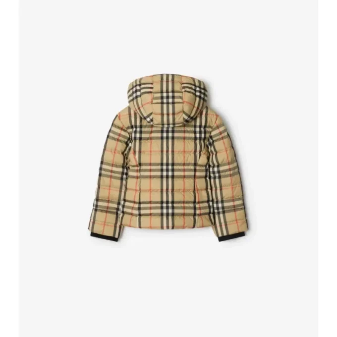 Chaqueta acolchada con capucha y estampado de cuadros