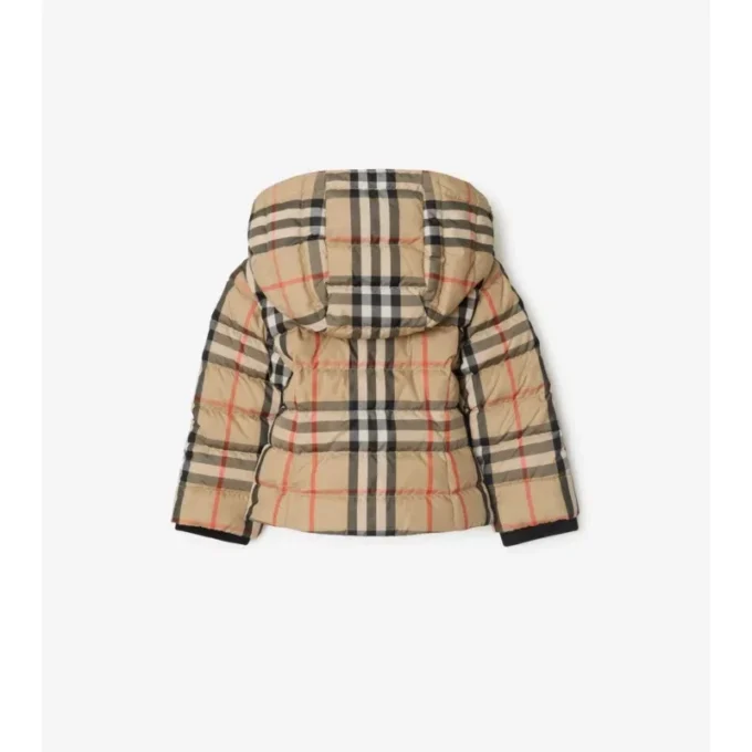 Chaqueta acolchada con capucha y estampado de cuadros