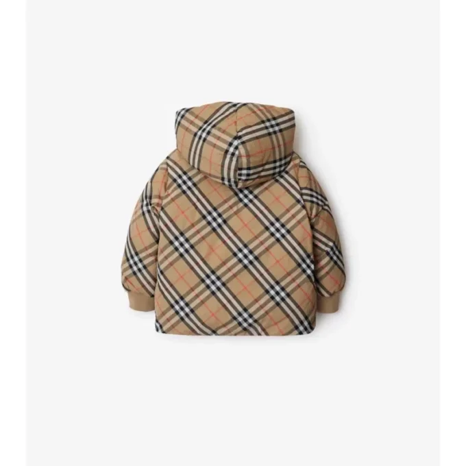 Chaqueta acolchada reversible de nailon con estampado de cuadros