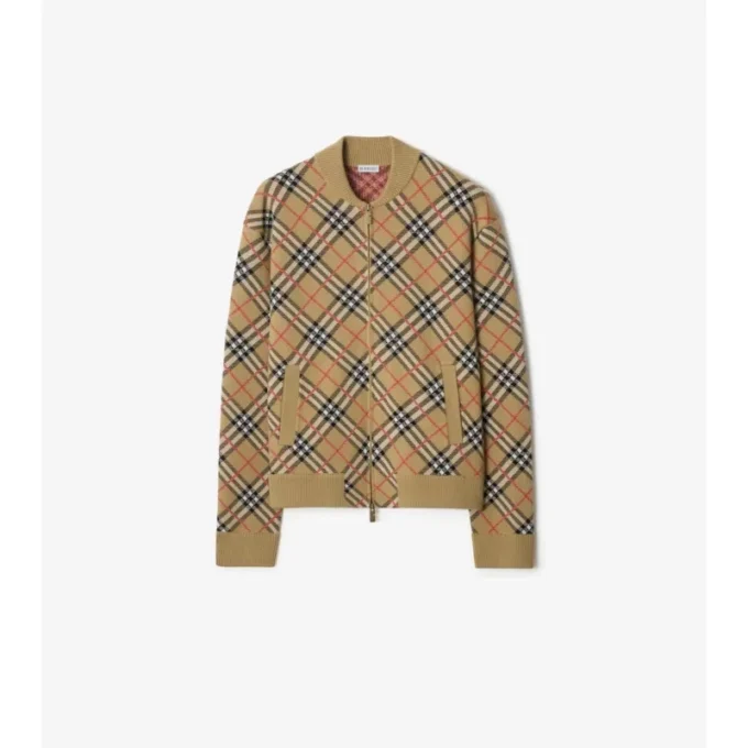 Chaqueta bomber de algodón y lana a cuadros