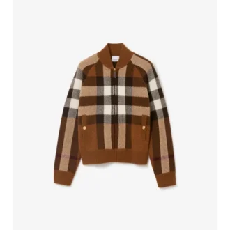 Chaqueta bomber de lana y cachemira a cuadros