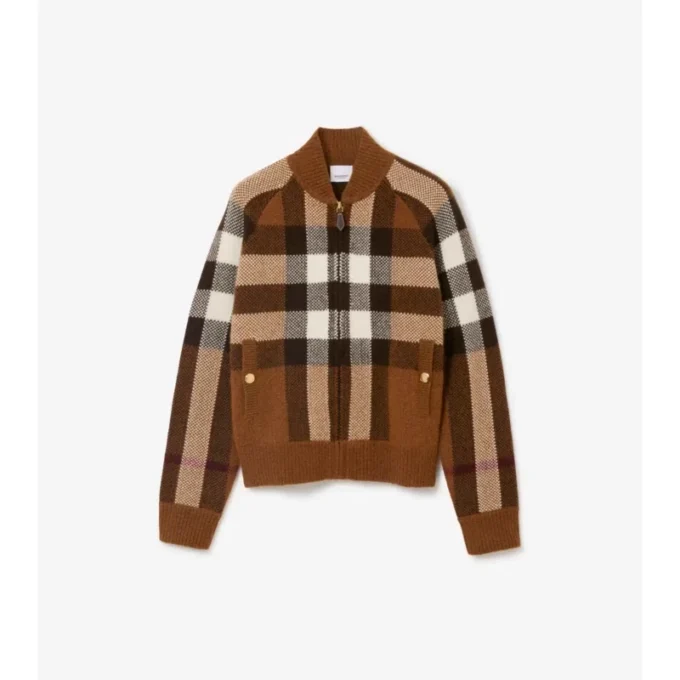 Chaqueta bomber de lana y cachemira a cuadros