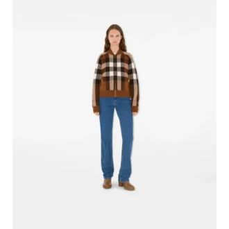 Chaqueta bomber de lana y cachemira a cuadros