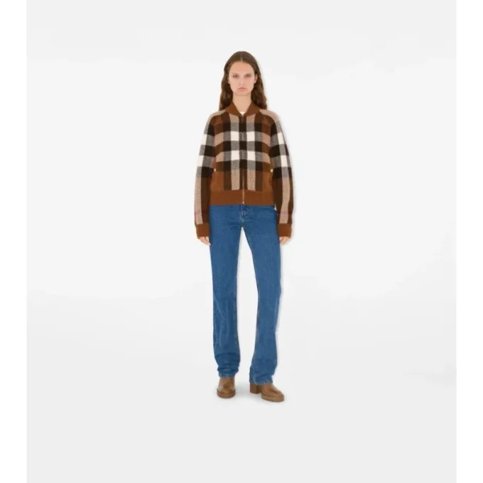Chaqueta bomber de lana y cachemira a cuadros