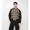 Chaqueta bomber de lana y piel con estampado de cuadros