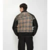 Chaqueta bomber de lana y piel con estampado de cuadros