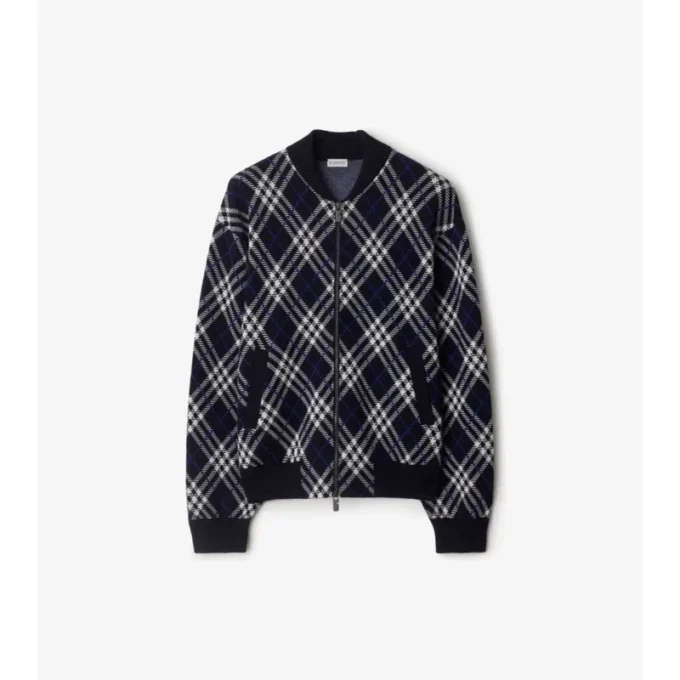 Chaqueta bomber de mezcla de lana con estampado de cuadros