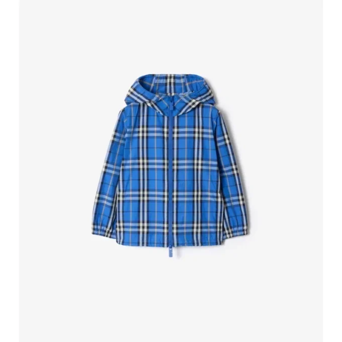 Chaqueta con capucha de nailon a cuadros
