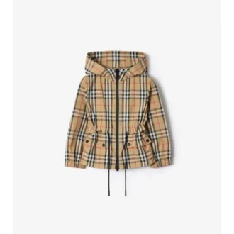 Chaqueta con capucha de nailon a cuadros