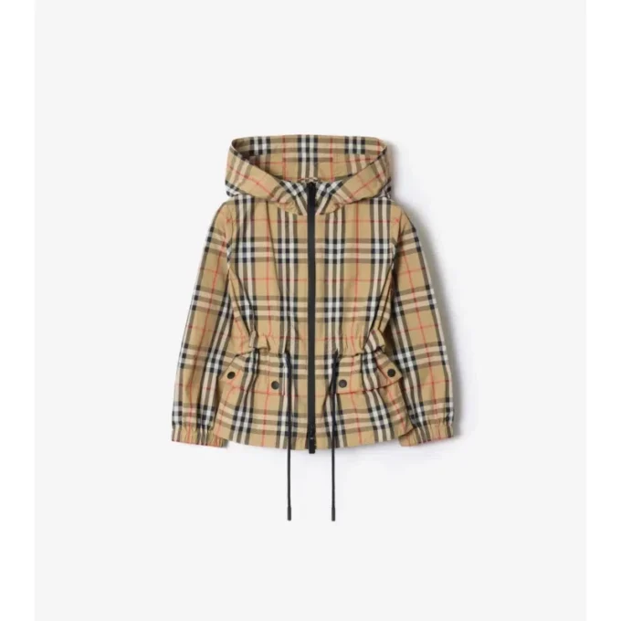 Chaqueta con capucha de nailon a cuadros